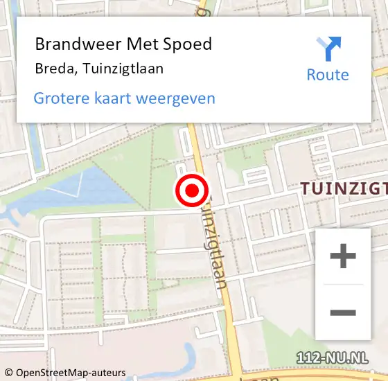 Locatie op kaart van de 112 melding: Brandweer Met Spoed Naar Breda, Tuinzigtlaan op 18 januari 2023 16:12