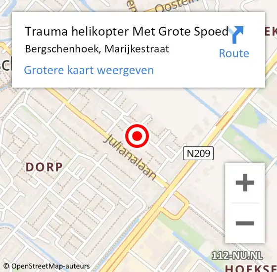 Locatie op kaart van de 112 melding: Trauma helikopter Met Grote Spoed Naar Bergschenhoek, Marijkestraat op 18 januari 2023 17:06