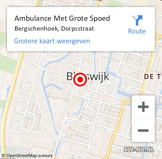 Locatie op kaart van de 112 melding: Ambulance Met Grote Spoed Naar Bergschenhoek, Dorpsstraat op 18 januari 2023 17:11