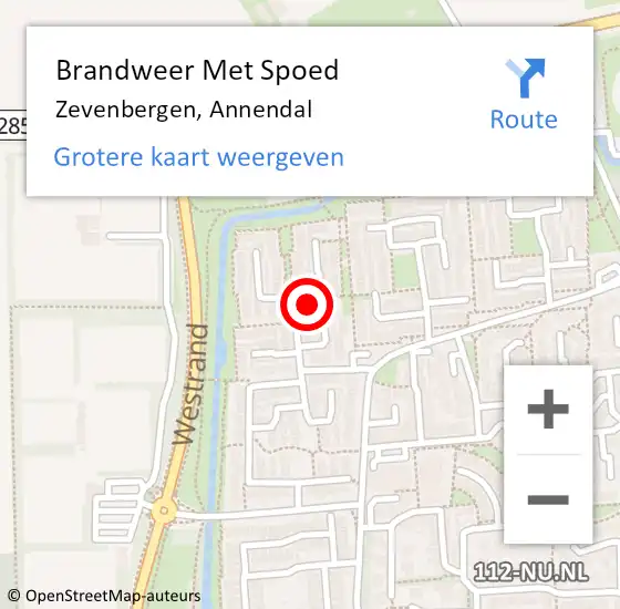 Locatie op kaart van de 112 melding: Brandweer Met Spoed Naar Zevenbergen, Annendal op 18 januari 2023 18:16