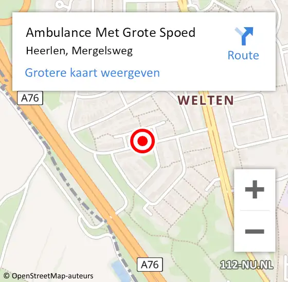 Locatie op kaart van de 112 melding: Ambulance Met Grote Spoed Naar Heerlen, Mergelsweg op 18 januari 2023 18:33