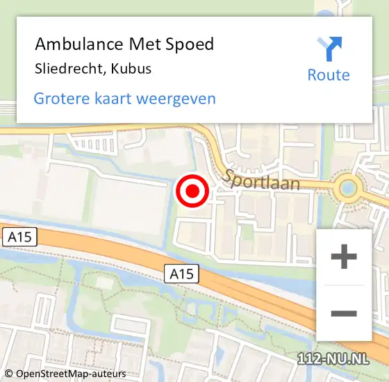 Locatie op kaart van de 112 melding: Ambulance Met Spoed Naar Sliedrecht, Kubus op 18 januari 2023 18:40