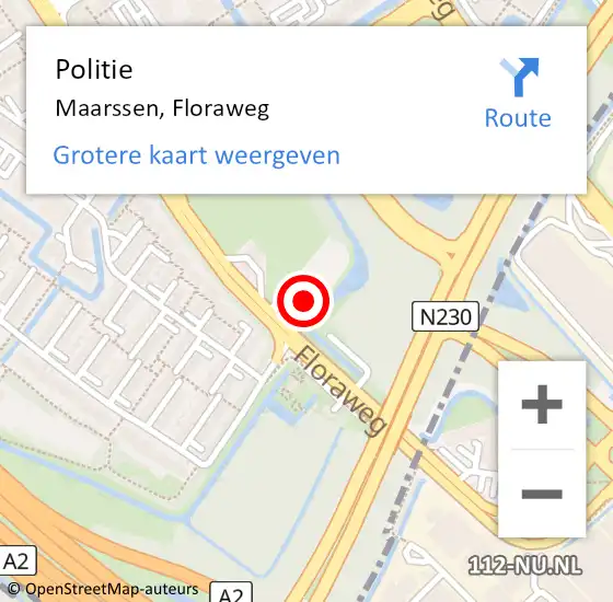 Locatie op kaart van de 112 melding: Politie Maarssen, Floraweg op 18 januari 2023 18:44
