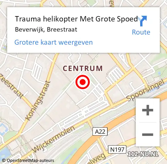 Locatie op kaart van de 112 melding: Trauma helikopter Met Grote Spoed Naar Beverwijk, Breestraat op 18 januari 2023 19:14