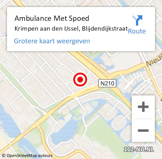 Locatie op kaart van de 112 melding: Ambulance Met Spoed Naar Krimpen aan den IJssel, Blijdendijkstraat op 18 januari 2023 19:15