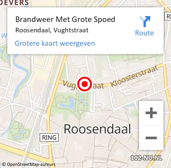 Locatie op kaart van de 112 melding: Brandweer Met Grote Spoed Naar Roosendaal, Vughtstraat op 18 januari 2023 19:47