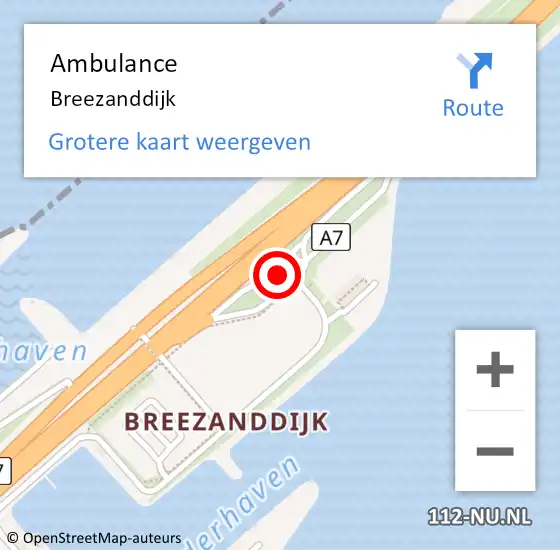 Locatie op kaart van de 112 melding: Ambulance Breezanddijk op 18 januari 2023 19:54