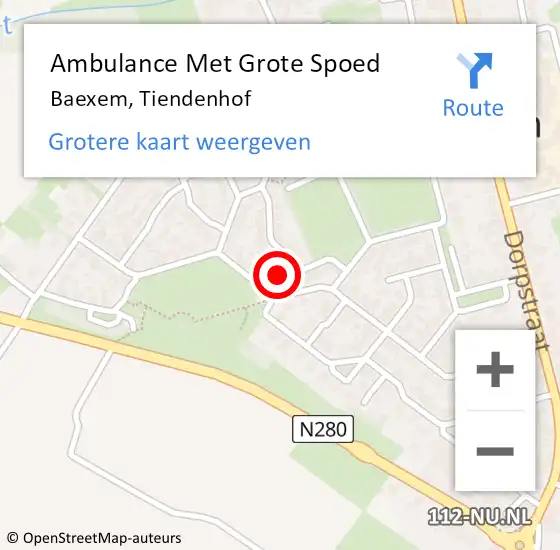 Locatie op kaart van de 112 melding: Ambulance Met Grote Spoed Naar Baexem, Tiendenhof op 18 januari 2023 20:10