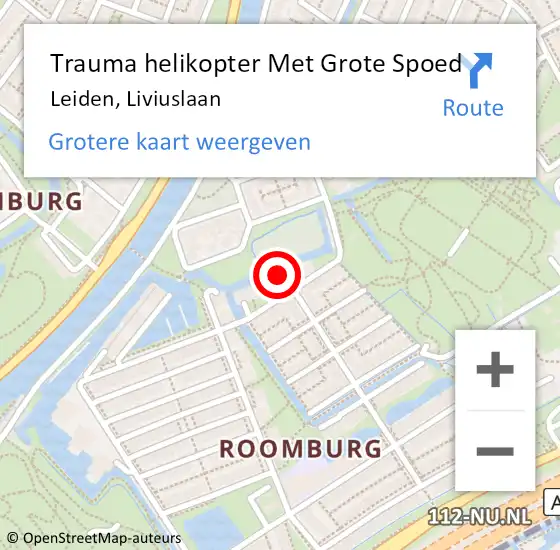 Locatie op kaart van de 112 melding: Trauma helikopter Met Grote Spoed Naar Leiden, Liviuslaan op 18 januari 2023 20:31