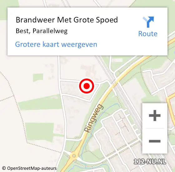 Locatie op kaart van de 112 melding: Brandweer Met Grote Spoed Naar Best, Parallelweg op 18 januari 2023 22:05