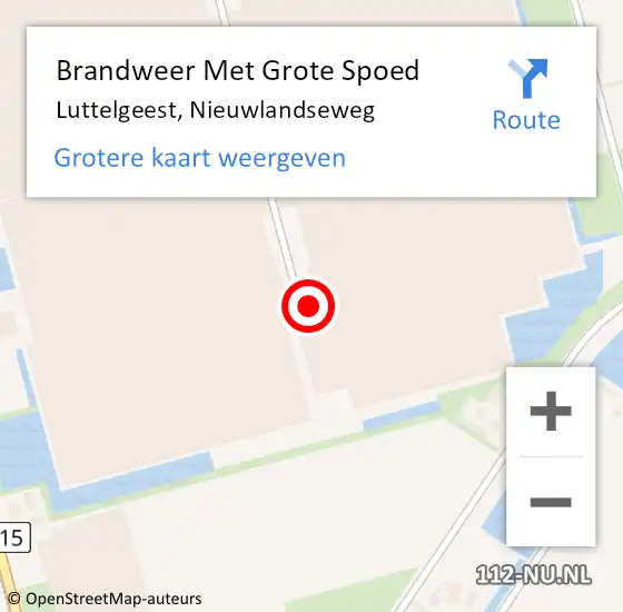 Locatie op kaart van de 112 melding: Brandweer Met Grote Spoed Naar Luttelgeest, Nieuwlandseweg op 18 januari 2023 22:34