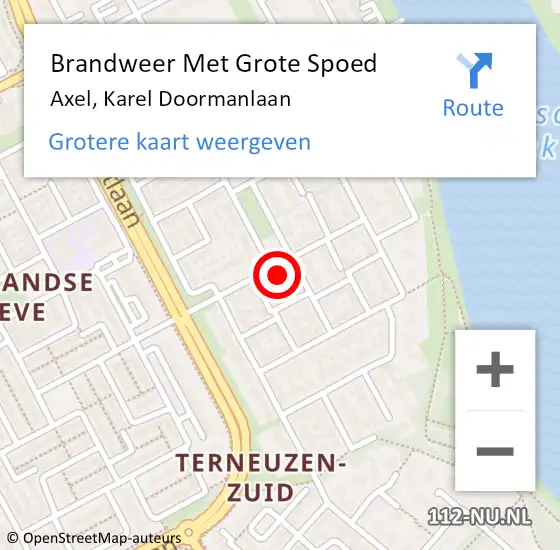 Locatie op kaart van de 112 melding: Brandweer Met Grote Spoed Naar Axel, Karel Doormanlaan op 18 januari 2023 22:56