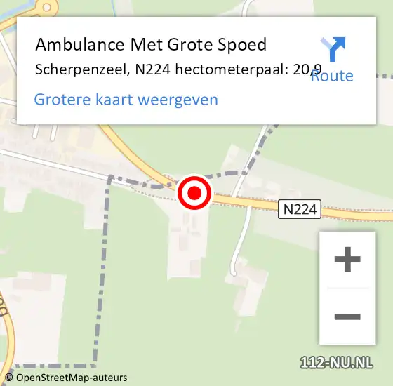 Locatie op kaart van de 112 melding: Ambulance Met Grote Spoed Naar Scherpenzeel, N224 hectometerpaal: 20,9 op 18 januari 2023 23:16