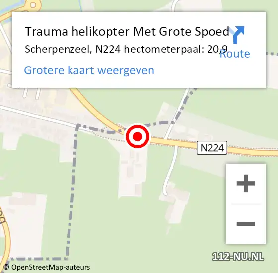 Locatie op kaart van de 112 melding: Trauma helikopter Met Grote Spoed Naar Scherpenzeel, N224 hectometerpaal: 20,9 op 18 januari 2023 23:17