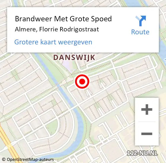 Locatie op kaart van de 112 melding: Brandweer Met Grote Spoed Naar Almere, Florrie Rodrigostraat op 12 augustus 2014 16:18