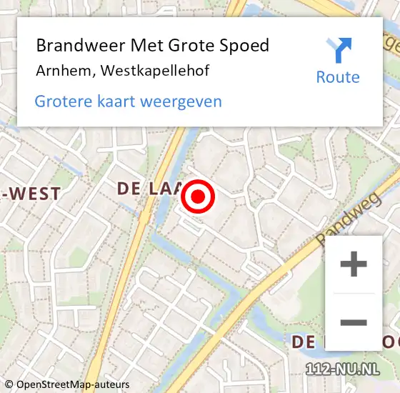 Locatie op kaart van de 112 melding: Brandweer Met Grote Spoed Naar Arnhem, Westkapellehof op 19 januari 2023 00:06