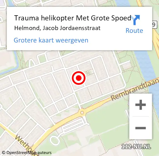 Locatie op kaart van de 112 melding: Trauma helikopter Met Grote Spoed Naar Helmond, Jacob Jordaensstraat op 19 januari 2023 00:16