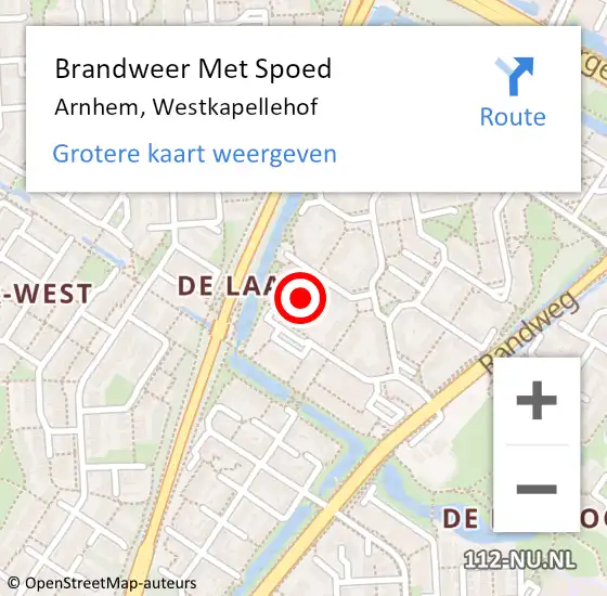 Locatie op kaart van de 112 melding: Brandweer Met Spoed Naar Arnhem, Westkapellehof op 19 januari 2023 00:27