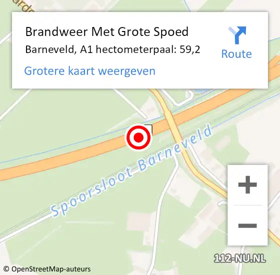 Locatie op kaart van de 112 melding: Brandweer Met Grote Spoed Naar Barneveld, A1 hectometerpaal: 59,2 op 19 januari 2023 01:45