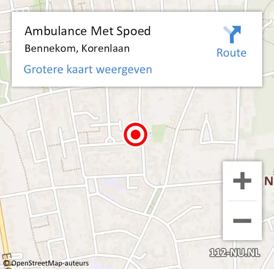 Locatie op kaart van de 112 melding: Ambulance Met Spoed Naar Bennekom, Korenlaan op 19 januari 2023 02:29