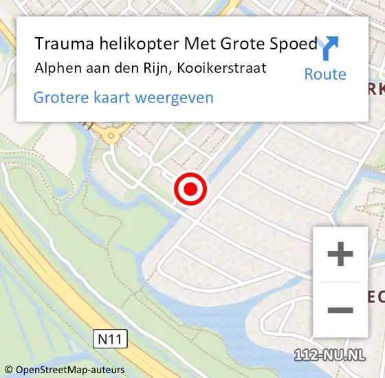 Locatie op kaart van de 112 melding: Trauma helikopter Met Grote Spoed Naar Alphen aan den Rijn, Kooikerstraat op 19 januari 2023 03:30