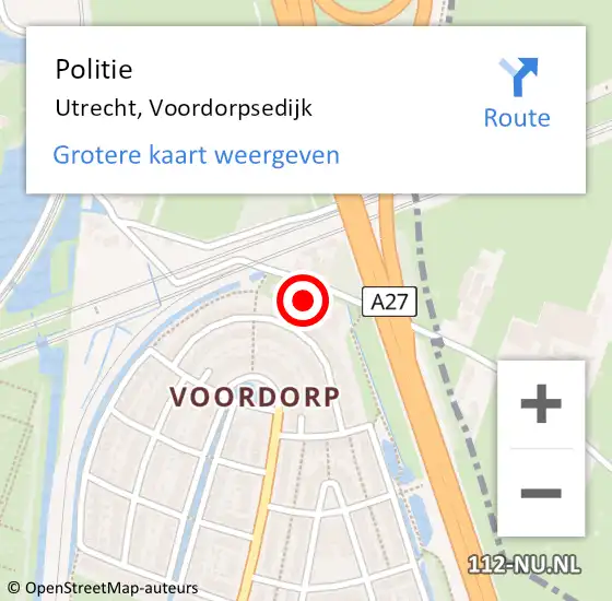 Locatie op kaart van de 112 melding: Politie Utrecht, Voordorpsedijk op 19 januari 2023 04:22