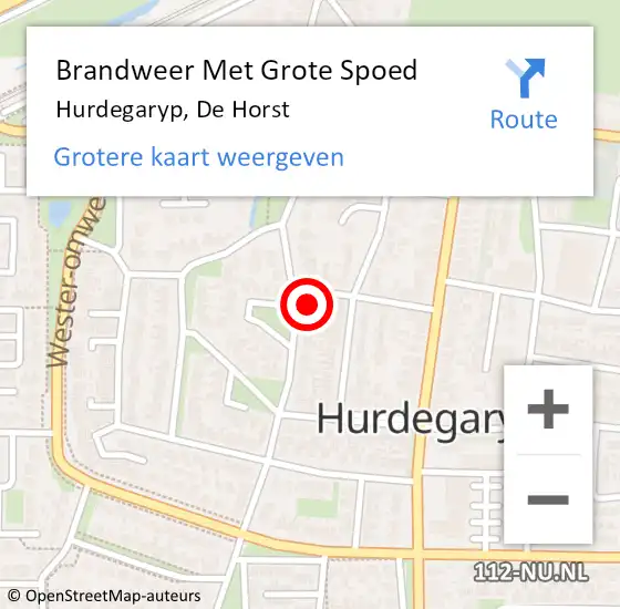 Locatie op kaart van de 112 melding: Brandweer Met Grote Spoed Naar Hurdegaryp, De Horst op 19 januari 2023 04:29