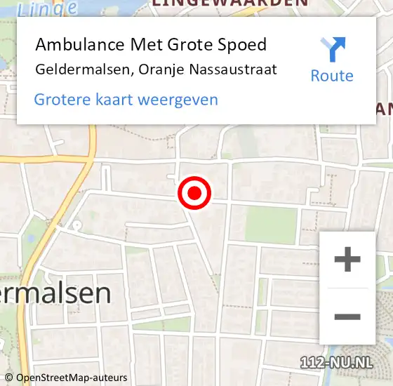 Locatie op kaart van de 112 melding: Ambulance Met Grote Spoed Naar Geldermalsen, Oranje Nassaustraat op 19 januari 2023 04:45