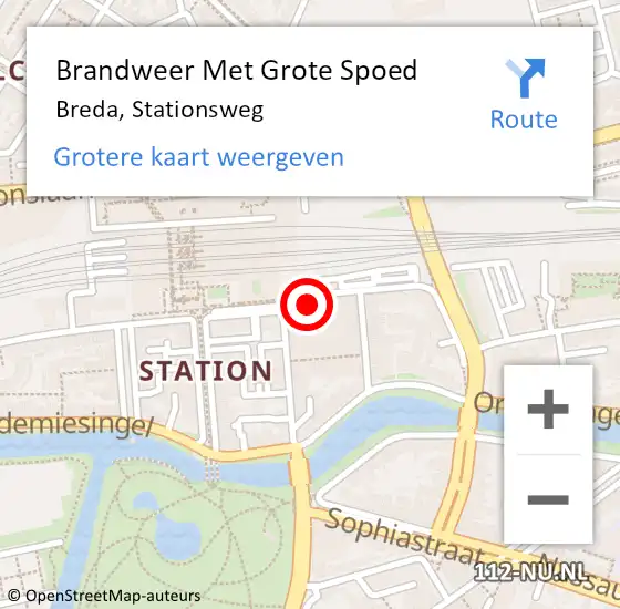 Locatie op kaart van de 112 melding: Brandweer Met Grote Spoed Naar Breda, Stationsweg op 19 januari 2023 05:44