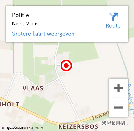 Locatie op kaart van de 112 melding: Politie Neer, Vlaas op 19 januari 2023 05:58