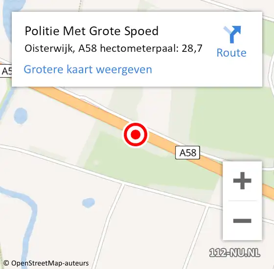 Locatie op kaart van de 112 melding: Politie Met Grote Spoed Naar Oisterwijk, A58 hectometerpaal: 28,7 op 19 januari 2023 06:04