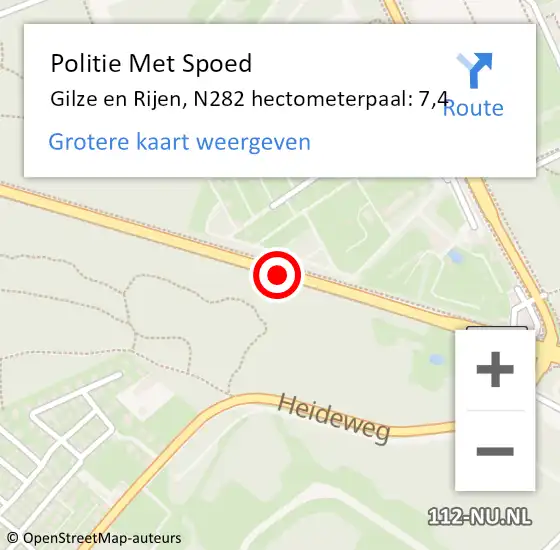 Locatie op kaart van de 112 melding: Politie Met Spoed Naar Gilze en Rijen, N282 hectometerpaal: 7,4 op 19 januari 2023 06:14