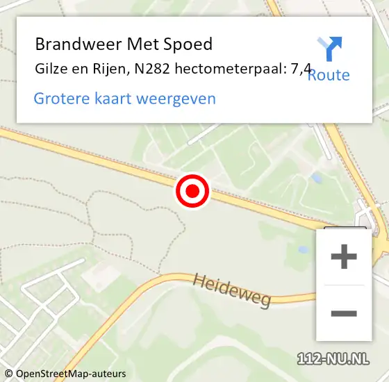 Locatie op kaart van de 112 melding: Brandweer Met Spoed Naar Gilze en Rijen, N282 hectometerpaal: 7,4 op 19 januari 2023 06:34