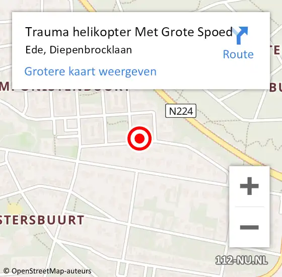 Locatie op kaart van de 112 melding: Trauma helikopter Met Grote Spoed Naar Ede, Diepenbrocklaan op 19 januari 2023 09:01