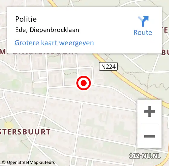 Locatie op kaart van de 112 melding: Politie Ede, Diepenbrocklaan op 19 januari 2023 09:03