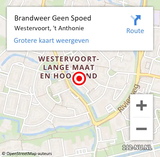 Locatie op kaart van de 112 melding: Brandweer Geen Spoed Naar Westervoort, 't Anthonie op 19 januari 2023 10:06