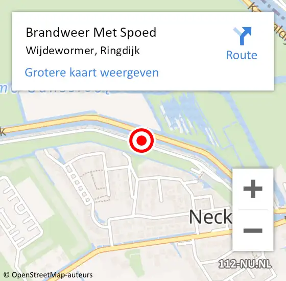 Locatie op kaart van de 112 melding: Brandweer Met Spoed Naar Wijdewormer, Ringdijk op 19 januari 2023 10:11