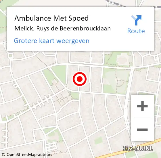 Locatie op kaart van de 112 melding: Ambulance Met Spoed Naar Melick, Ruys de Beerenbroucklaan op 19 januari 2023 10:56