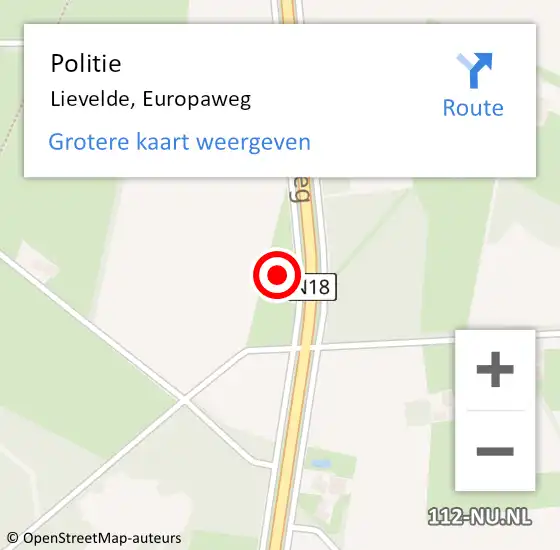 Locatie op kaart van de 112 melding: Politie Lievelde, Europaweg op 19 januari 2023 11:11