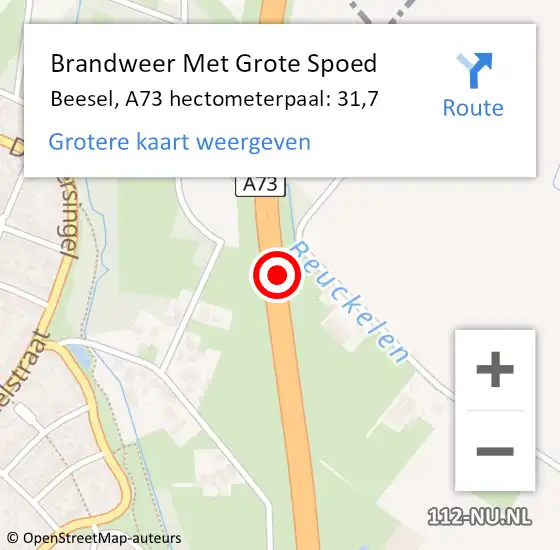 Locatie op kaart van de 112 melding: Brandweer Met Grote Spoed Naar Beesel, A73 hectometerpaal: 31,7 op 19 januari 2023 11:53