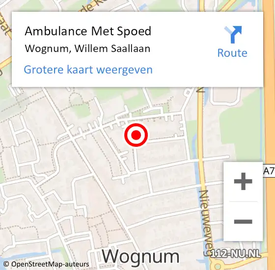 Locatie op kaart van de 112 melding: Ambulance Met Spoed Naar Wognum, Willem Saallaan op 19 januari 2023 12:20