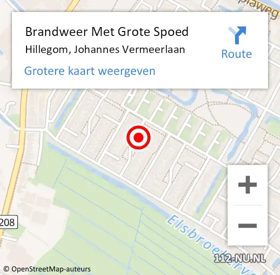 Locatie op kaart van de 112 melding: Brandweer Met Grote Spoed Naar Hillegom, Johannes Vermeerlaan op 12 augustus 2014 17:12