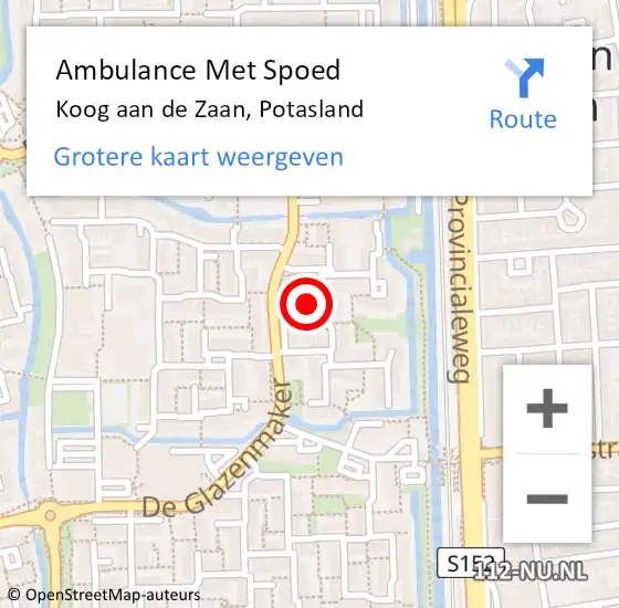 Locatie op kaart van de 112 melding: Ambulance Met Spoed Naar Koog aan de Zaan, Potasland op 19 januari 2023 12:40