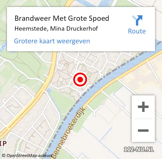 Locatie op kaart van de 112 melding: Brandweer Met Grote Spoed Naar Heemstede, Mina Druckerhof op 19 januari 2023 13:09