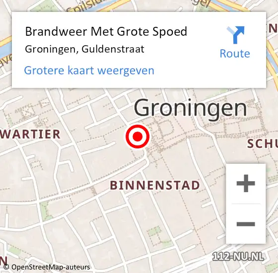 Locatie op kaart van de 112 melding: Brandweer Met Grote Spoed Naar Groningen, Guldenstraat op 19 januari 2023 13:26