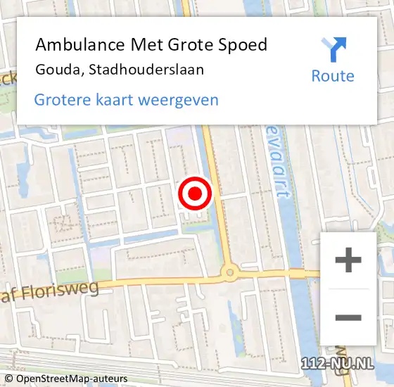Locatie op kaart van de 112 melding: Ambulance Met Grote Spoed Naar Gouda, Stadhouderslaan op 19 januari 2023 13:37