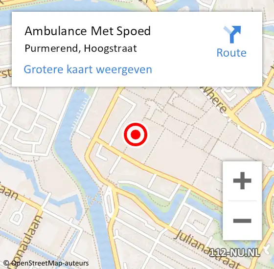 Locatie op kaart van de 112 melding: Ambulance Met Spoed Naar Purmerend, Hoogstraat op 19 januari 2023 13:39