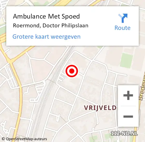 Locatie op kaart van de 112 melding: Ambulance Met Spoed Naar Roermond, Doctor Philipslaan op 19 januari 2023 14:07