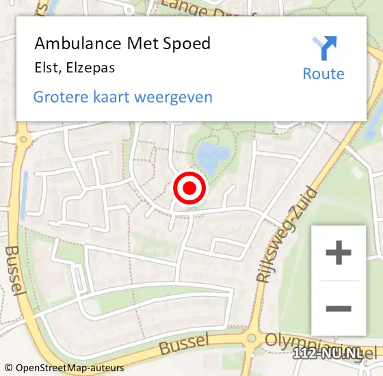 Locatie op kaart van de 112 melding: Ambulance Met Spoed Naar Elst, Elzepas op 19 januari 2023 14:09