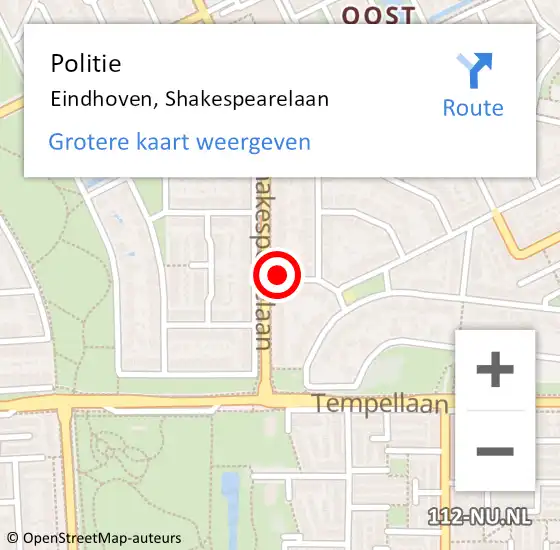 Locatie op kaart van de 112 melding: Politie Eindhoven, Shakespearelaan op 19 januari 2023 14:12